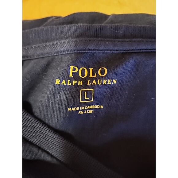 Polo Ralph Lauren Short Sleeve Vneck Navy Red Pony Size Large Mens - Picture 3 of 4